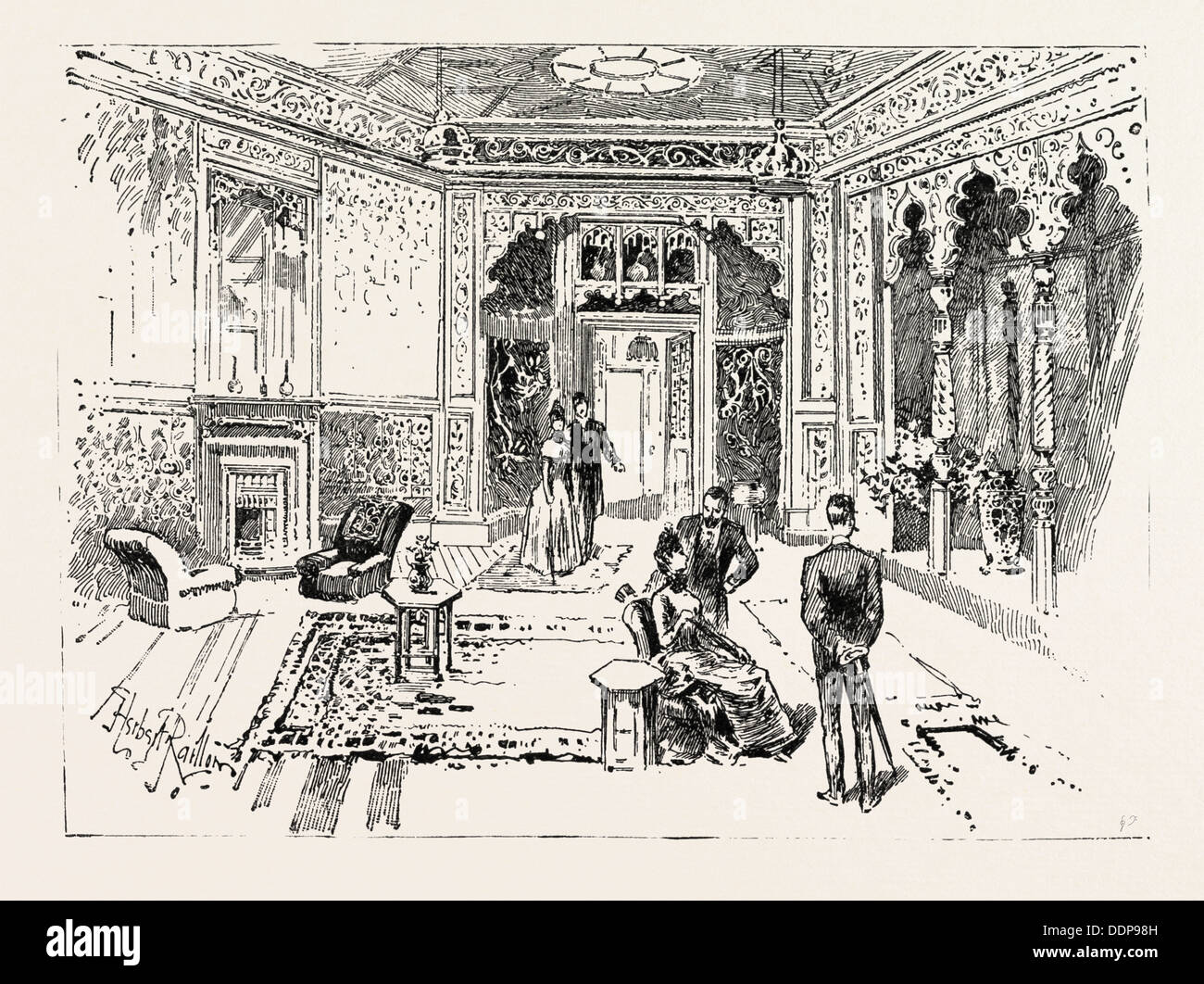 La reception-sala del principe e principessa di Galles, 1888 l'incisione Foto Stock