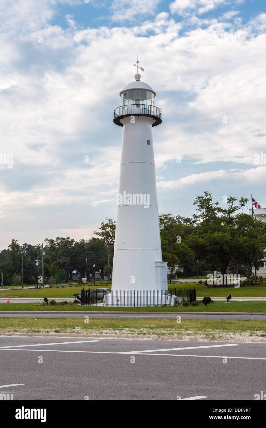 Biloxi Lighthouse sull'Autostrada 90 sul Golfo del Messico in Biloxi Mississippi Foto Stock