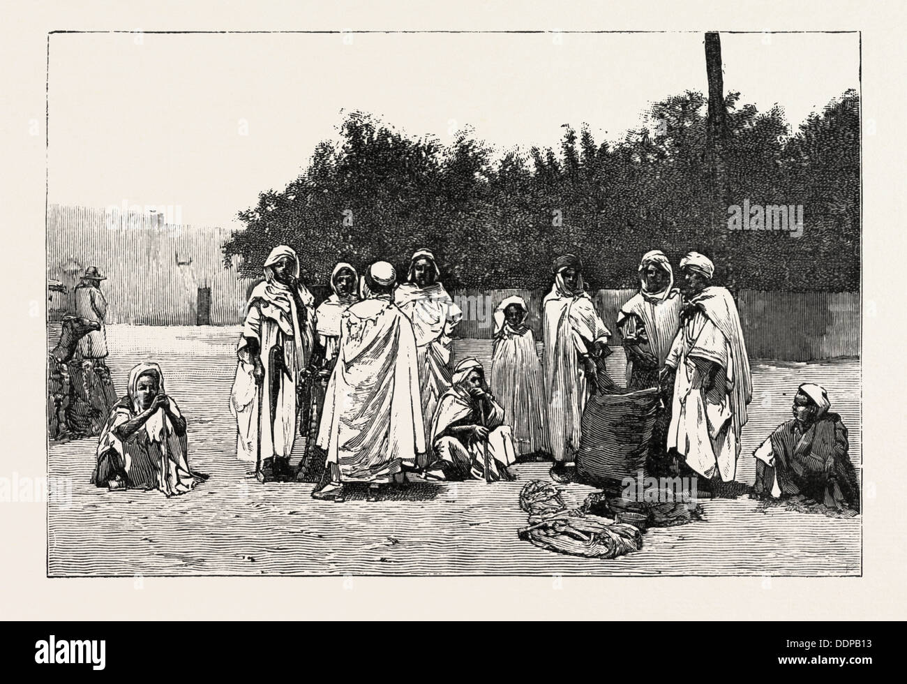 Viste IN BISKRA, un gruppo di arabi in marzo, incisione 1890 Foto Stock