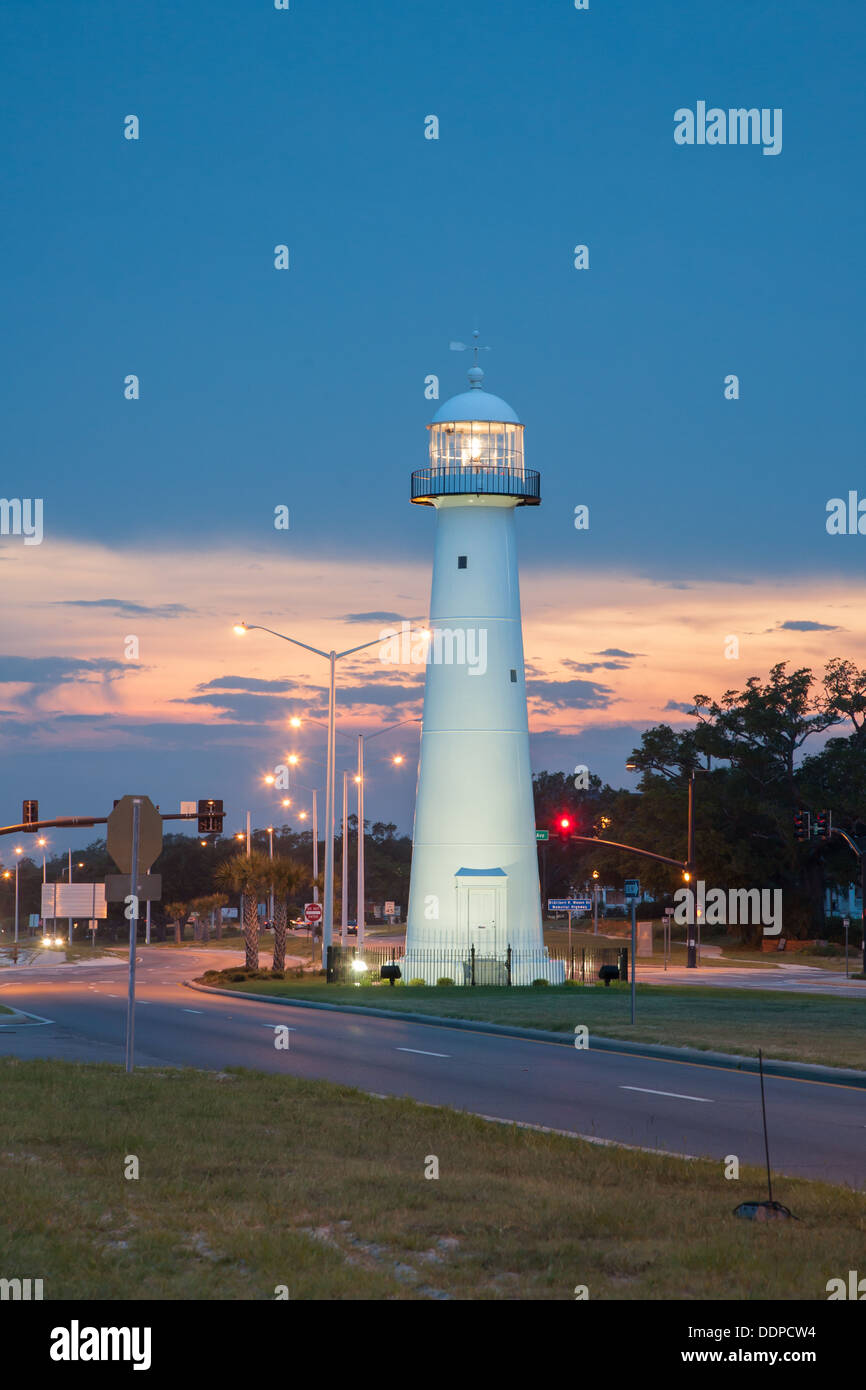 Biloxi Lighthouse sull'Autostrada 90 sul Golfo del Messico in Biloxi Mississippi Foto Stock