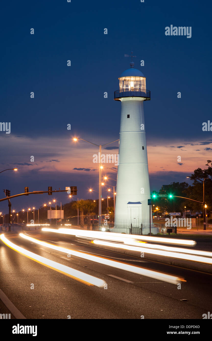 Biloxi Lighthouse sull'Autostrada 90 sul Golfo del Messico in Biloxi Mississippi Foto Stock