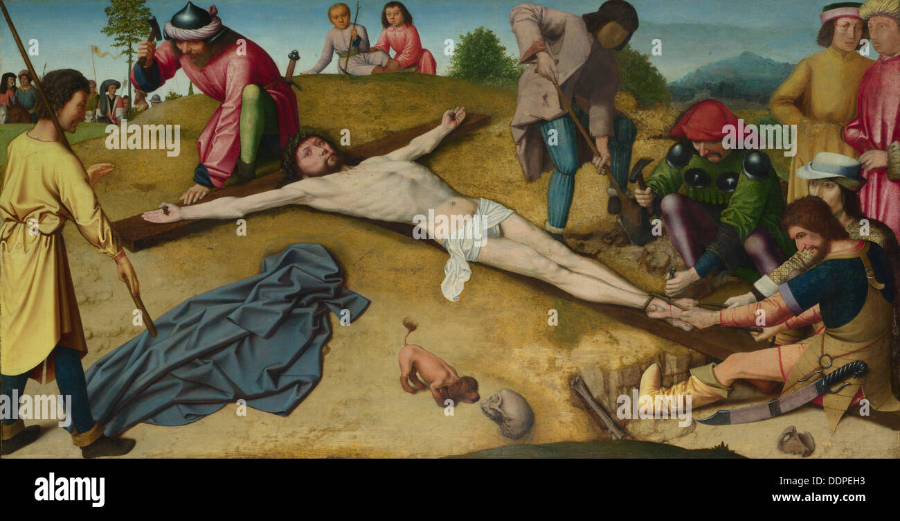 Gesù inchiodato alla croce, ca 1481. Artista: David, Gerard (ca. 1460-1523) Foto Stock
