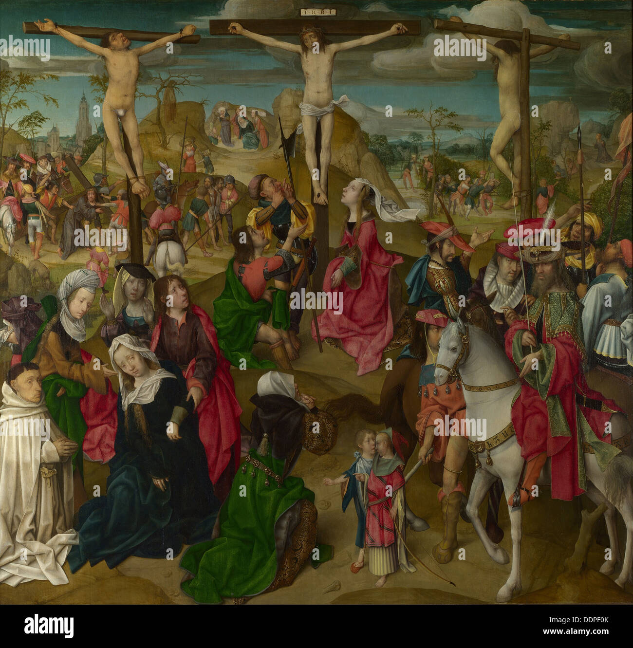 La Crocifissione (trittico: scene della Passione di Cristo, pannello centrale), c. 1510. Artista: Maestro di Delft (attivo inizi del XVI sec.). Foto Stock