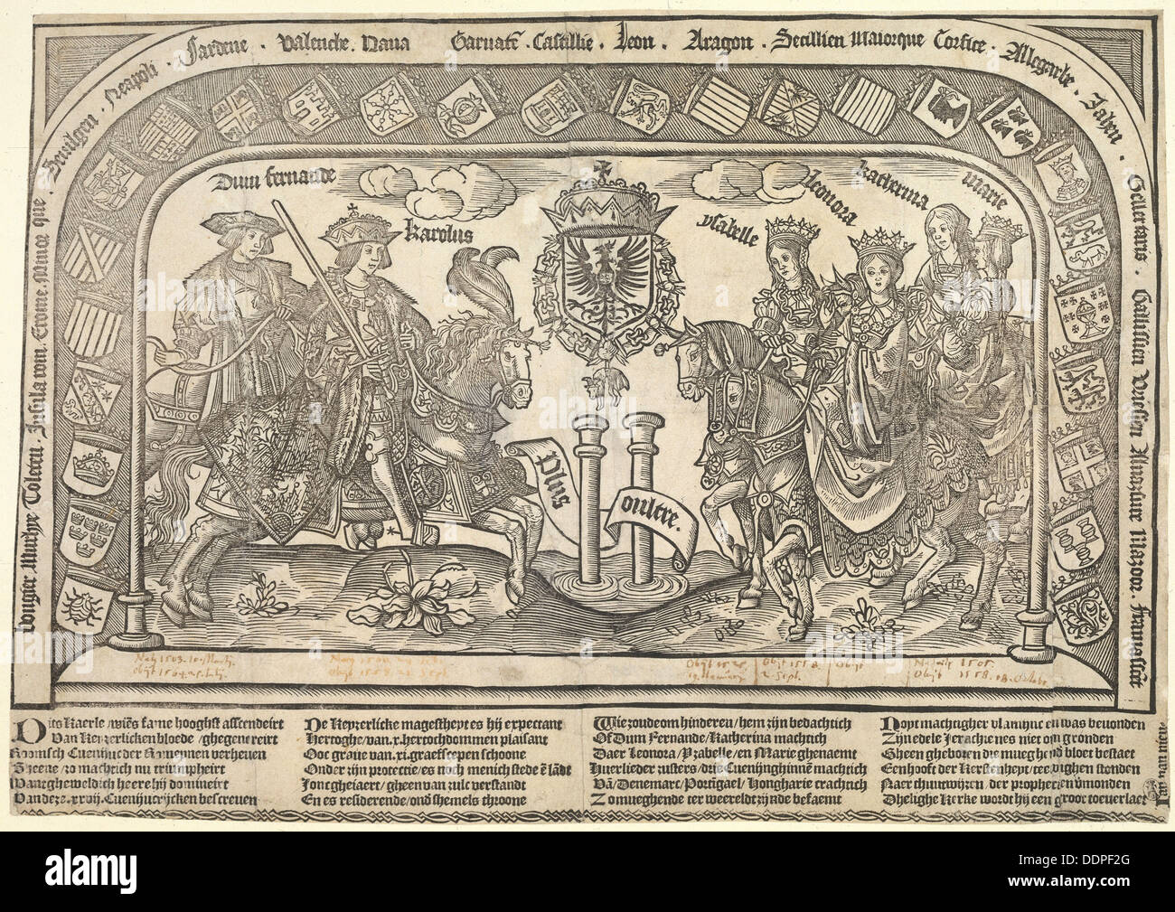 I sei figli di Filippo il Bello: Eleonora di Castiglia, Carlo V, Isabella d'Austria Ferdinando I, Maria e Caterina, c. 1523. Artista: Nieulan Foto Stock