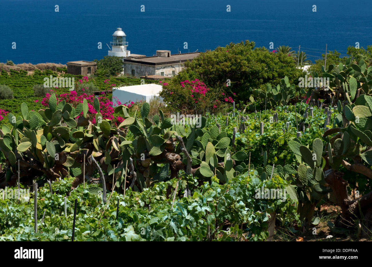Il Capofaro faro sull' isola di Salina nelle Isole Eolie, in Sicilia, Italia Foto Stock