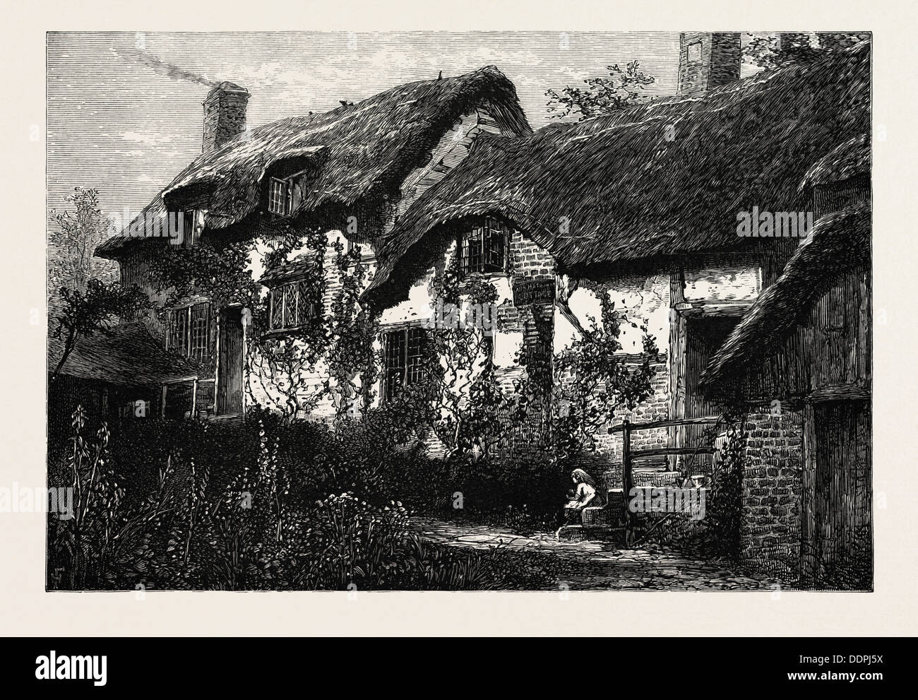 Anne Hathaway's Cottage, UK, Regno Unito, Gran Bretagna British, Europa, Regno Unito, Gran Bretagna, Europeo, xix secolo incisione Foto Stock