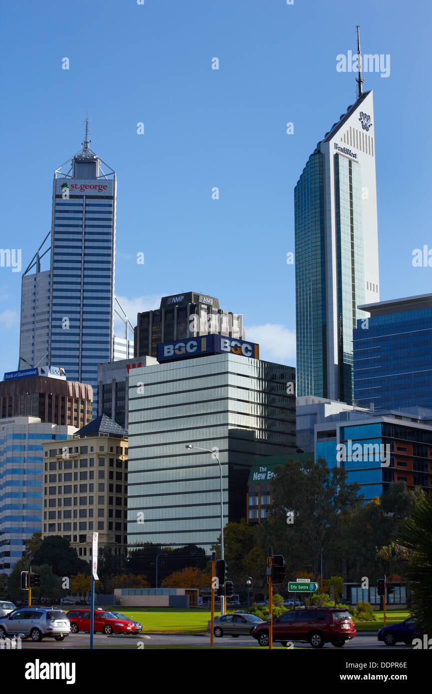 Lo skyline di Perth, Western Australia Foto Stock