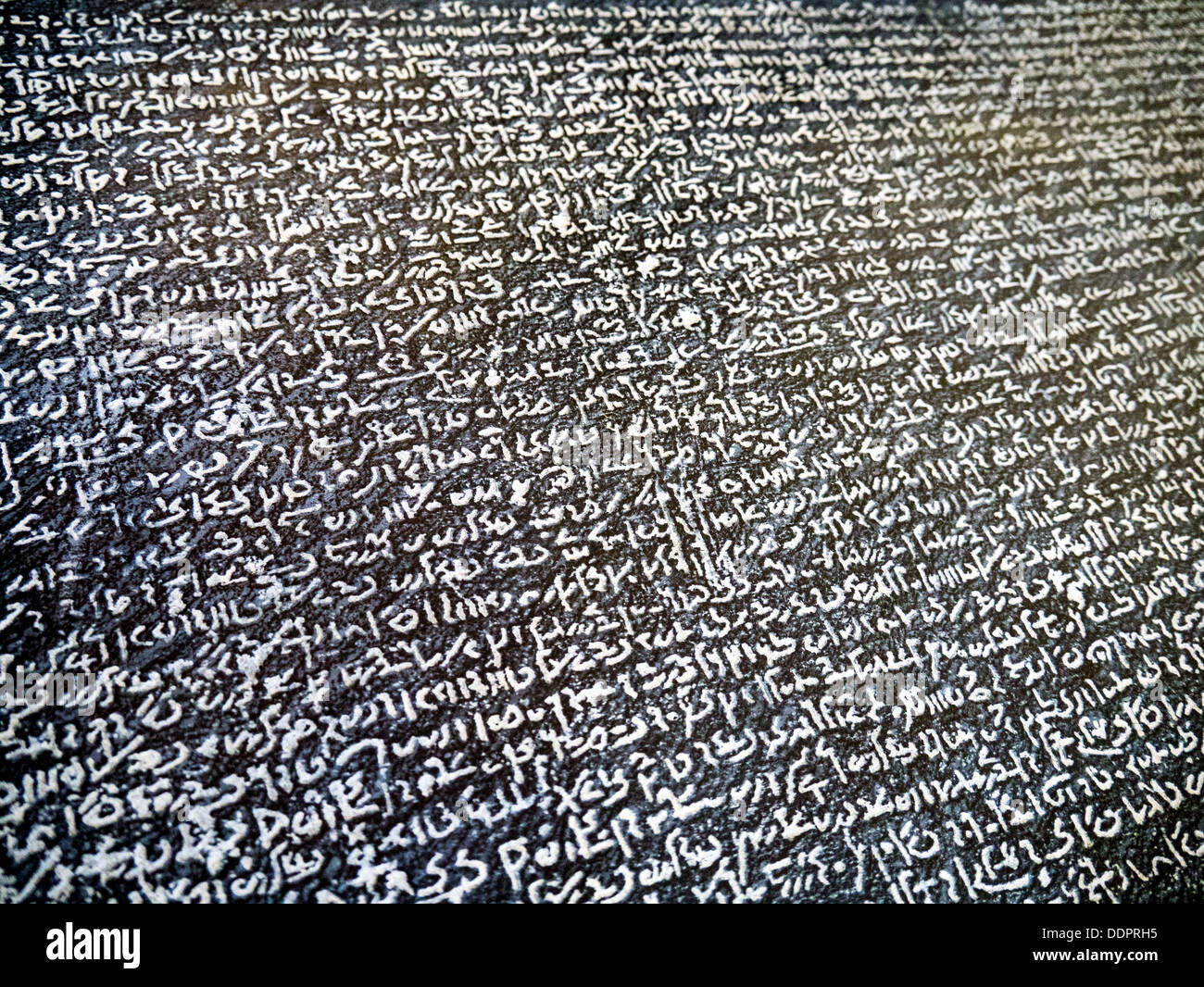 La Rosetta Stone script da vicino Foto Stock