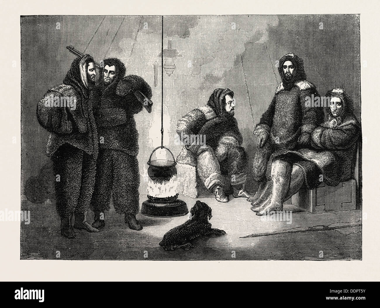 KANE e i suoi compagni nel loro recipiente, 1870s incisione Foto Stock