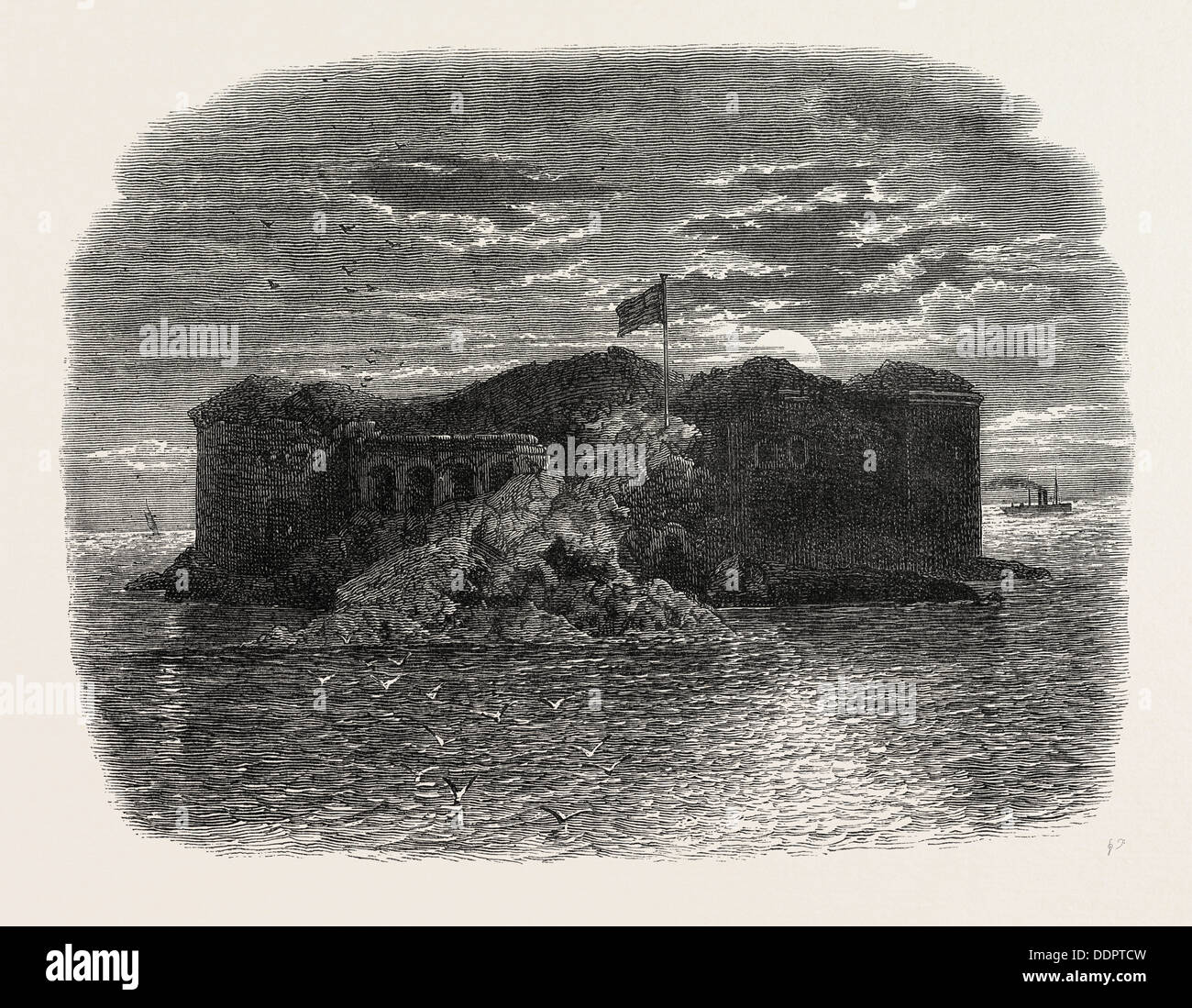 FORT SUMTER in rovine, GUERRA CIVILE AMERICANA, STATI UNITI D'AMERICA, USA, Stati Uniti d'America, 1870 l'incisione Foto Stock