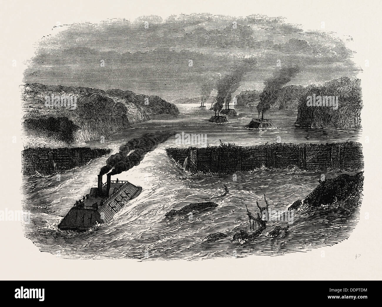 BAILEY'S diga sul fiume rosso, GUERRA CIVILE AMERICANA, STATI UNITI D'AMERICA, USA, Stati Uniti d'America, 1870 l'incisione Foto Stock