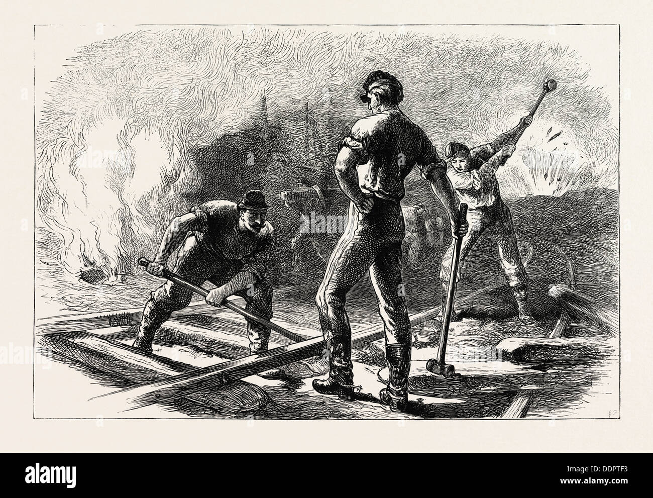 Truppe fino allo strappo di una linea ferroviaria, la guerra civile americana, STATI UNITI D'AMERICA, USA, Stati Uniti d'America, 1870 l'incisione Foto Stock