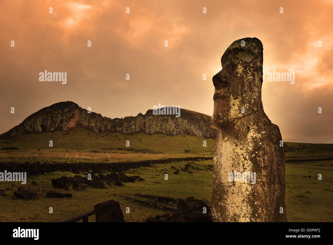 Moai monolitico figure umane scolpite dal Rapa Nui Isola di Pasqua Foto Stock