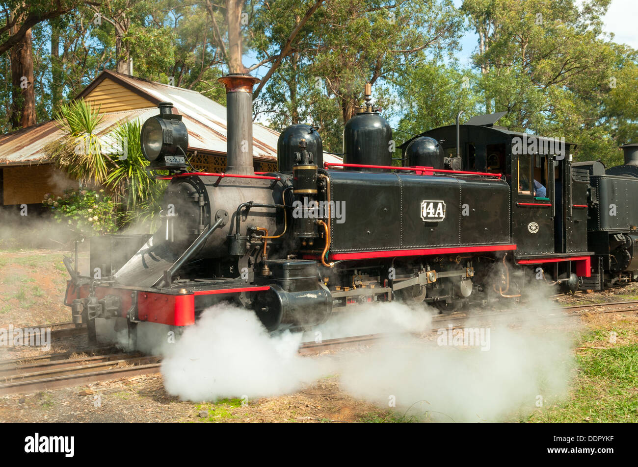 Il Puffing Billy a Menzies Creek Station, Melbourne, Victoria, Australia Foto Stock