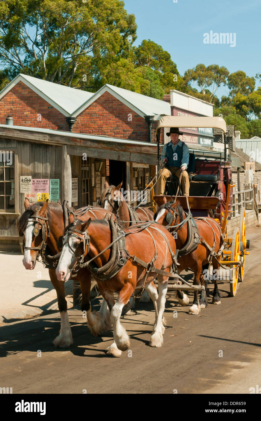 Cavallo e Carrozza a Sovereign Hill, Ballarat, Victoria, Australia Foto Stock