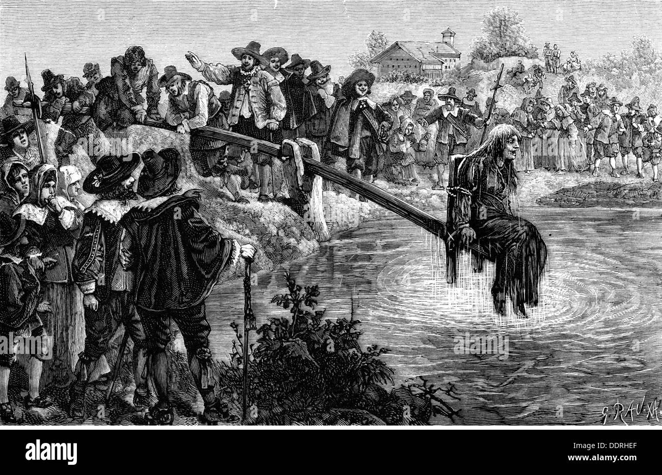 giustizia, sistema penitenziario, ducking, sgabello ducking, XVII secolo, dopo disegno di Franz Kollarz (1829 - 1894), incisione in legno di G.Rau, XIX secolo, XVII secolo, XIX secolo, grafica, Gran Bretagna, giurisdizione, pena, punizione, punizioni, condanna all'umiliazione pubblica, umiliazione, umiliazioni, sgabello ducking, immersione, immersione, immersione, immersione, Acqua, rocker, sedia, sedie, pena per diffamazione, anatra, ducking, storico, donna, donne, uomo, uomini, uomini, persone, diritti aggiuntivi-clearences-non disponibile Foto Stock