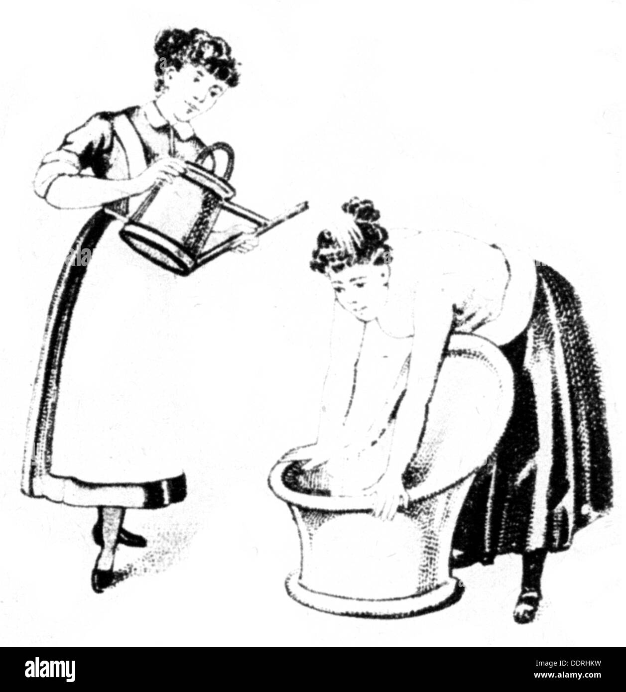 Medicina, trattamento, esame / terapia / consultazione, acquazzoni sulla testa dopo il pastore Kneipp, disegno, circa 1900, diritti aggiuntivi-clearences-non disponibile Foto Stock