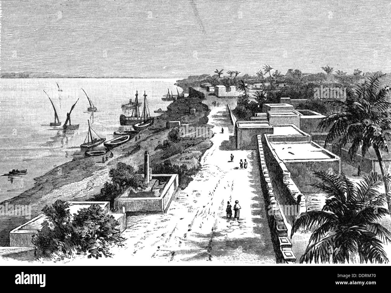 Geografia / viaggio, Sudan, Khartoum, banca del Nilo, incisione del legno, fine del 19 ° secolo, fiume, fiumi, strada, strade, città, Africa, Nord Africa, Africa del Nord, storico, storico, persone, diritti aggiuntivi-clearences-non disponibile Foto Stock