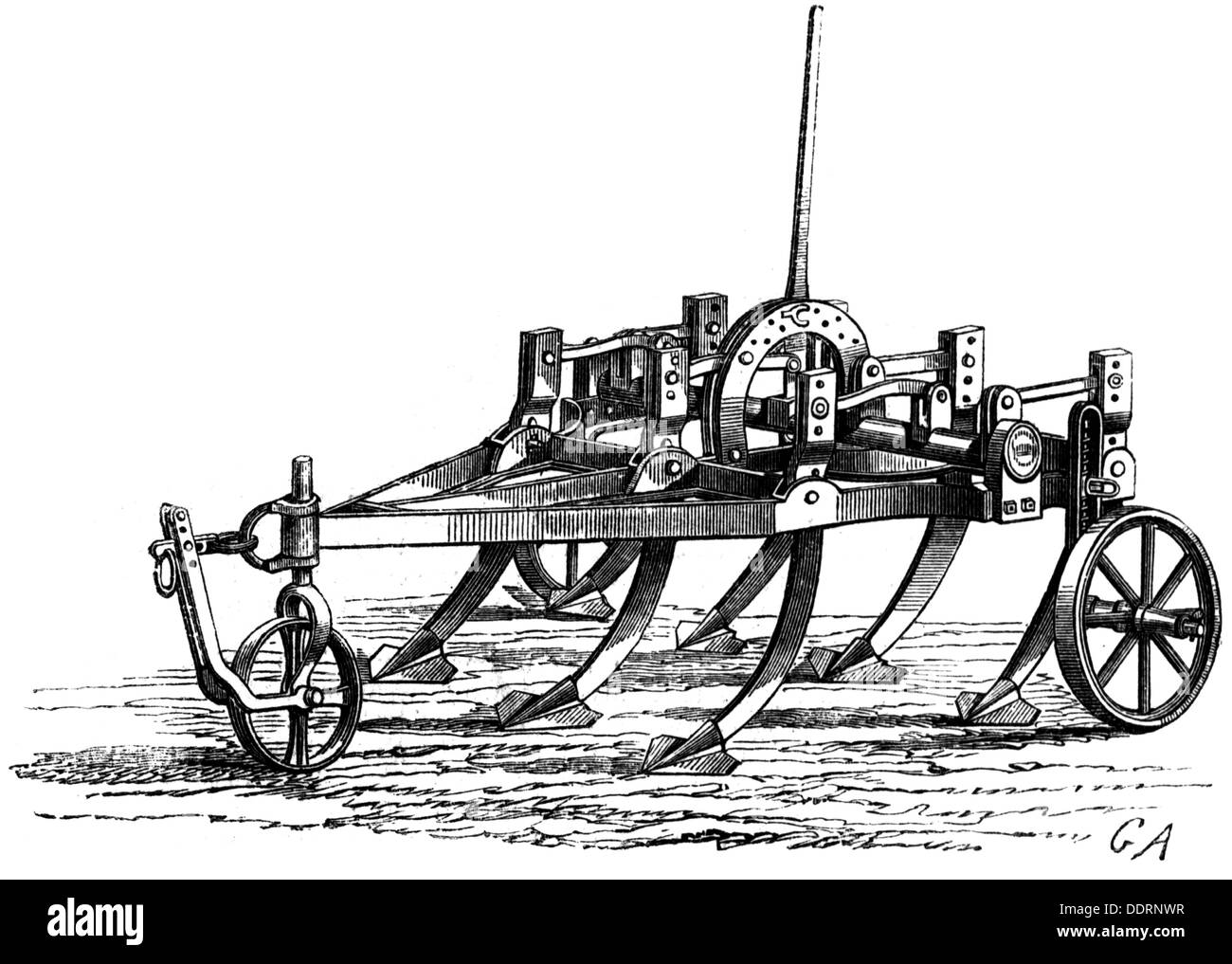 Agricoltura, macchine, erpice e scarificatore, sviluppato da R.Colman, presentato alla mostra mondiale, Londra, incisione del legno, 1851, Additional-Rights-Clearences-Not Available Foto Stock