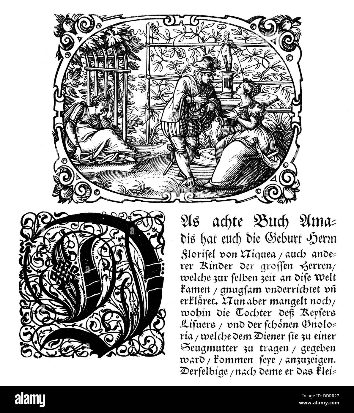 Letteratura, Medioevo, Amadis, di Vasco de Lobeira (+ 1403), taglio di legno, stampa: Sigmund Feyerabend (1528 - 1590), Francoforte, 1583, diritti-aggiuntivi-clearences-not available Foto Stock