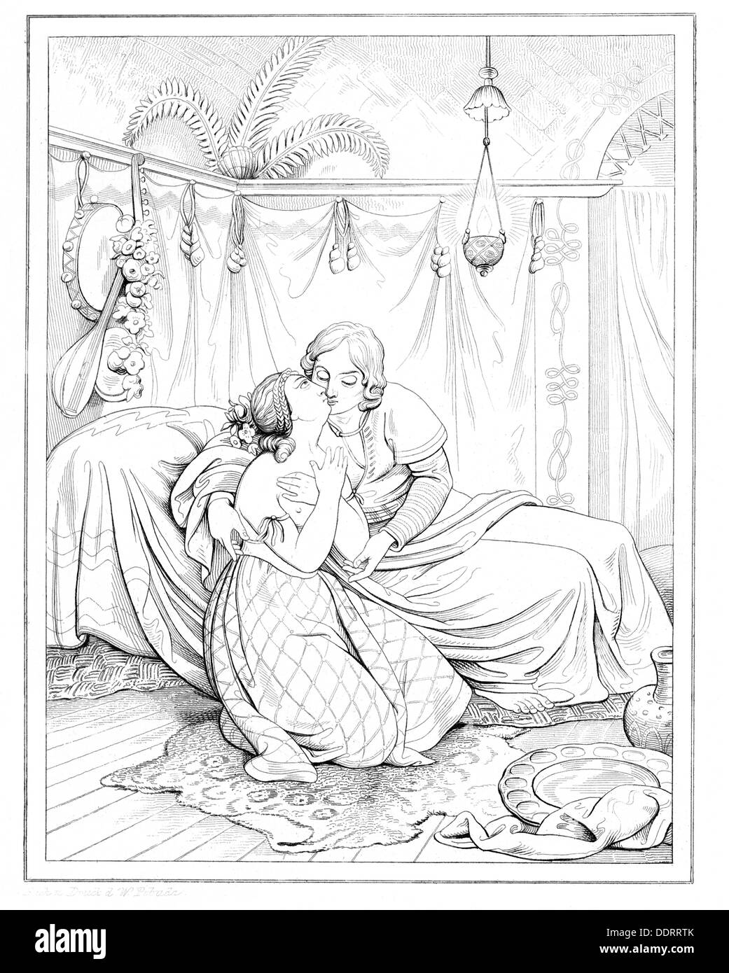 Goethe, Johann Wolfgang von, 28.8.1749 - 22.3.1832, autore/scrittore tedesco, woks, 'Der Gott und die Bajadere' (il Dio e il Bayadere), litografia di Wenzel Pobuda (1797 - 1847), 19th secolo, Foto Stock