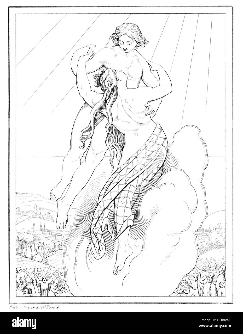 Goethe, Johann Wolfgang von, 28.8.1749 - 22.3.1832, autore/scrittore tedesco, woks, 'Der Gott und die Bajadere' (il Dio e il Bayadere), litografia di Wenzel Pobuda (1797 - 1847), 19th secolo, Foto Stock