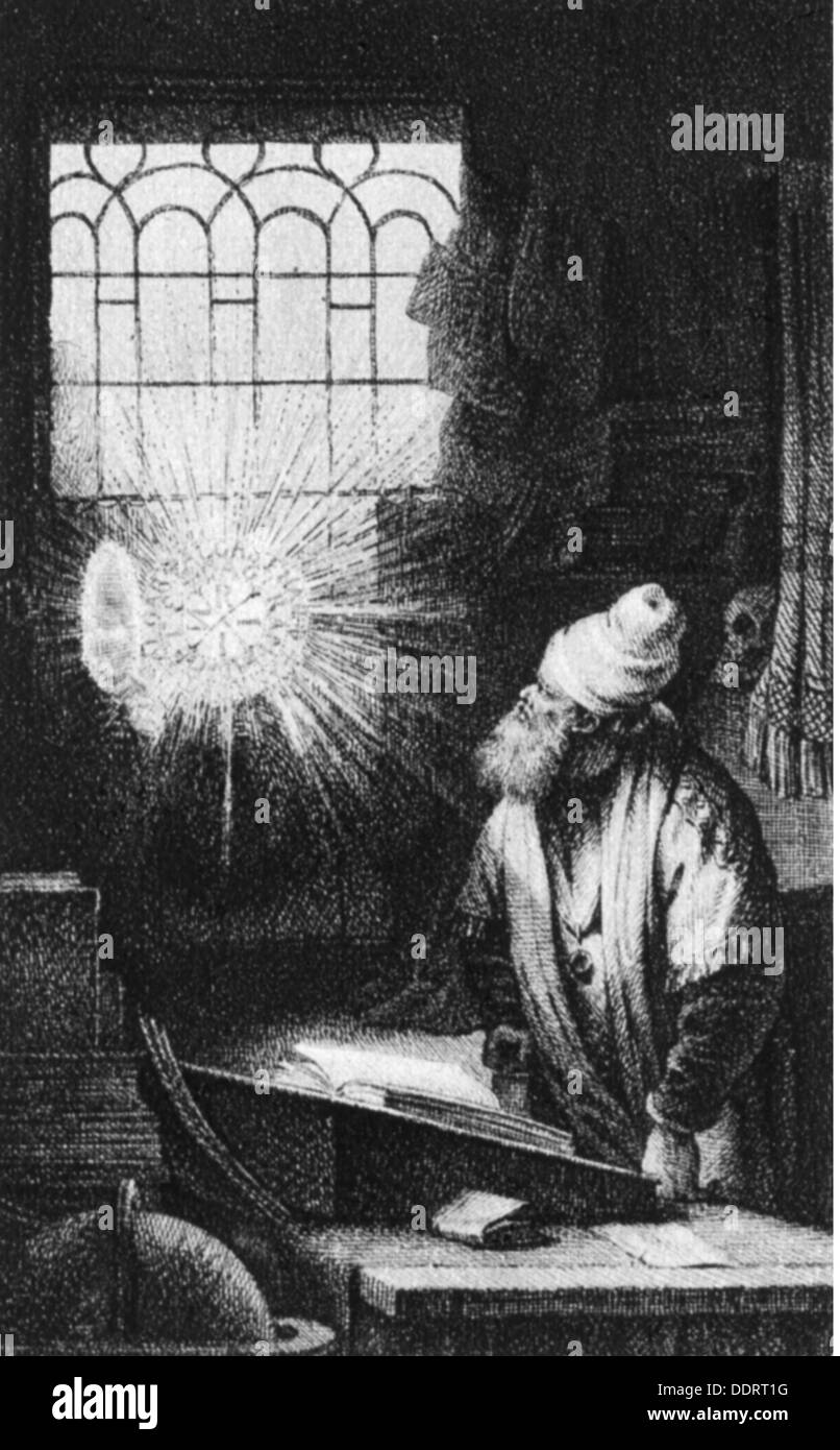 Goethe, Johann Wolfgang von, 28.8.1749 - 22.3.1832, autore tedesco / scrittore, opere, 'Faust - Ein Fragment', immagine di copertina della prima edizione, dopo l'attacco da Rembrandt van Rijn, incisione su rame di Johann Heinrich Lips (1758 - 1817), Lipsia, 1790, artista del diritto d'autore non deve essere cancellata Foto Stock