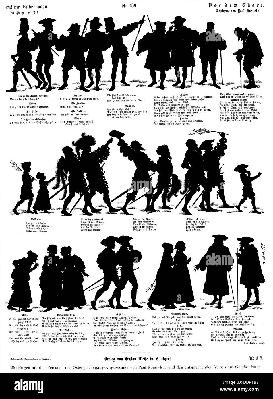 Goethe, Johann Wolfgang von, 28.8.1749 - 22.3.1832, autore/scrittore tedesco, opere, 'Faust', foglio di foto con la gente della passeggiata pasquale di Paul Konewka (1841 - 1871), Gustav Weise Verlag, Stoccarda, 19th secolo, Foto Stock