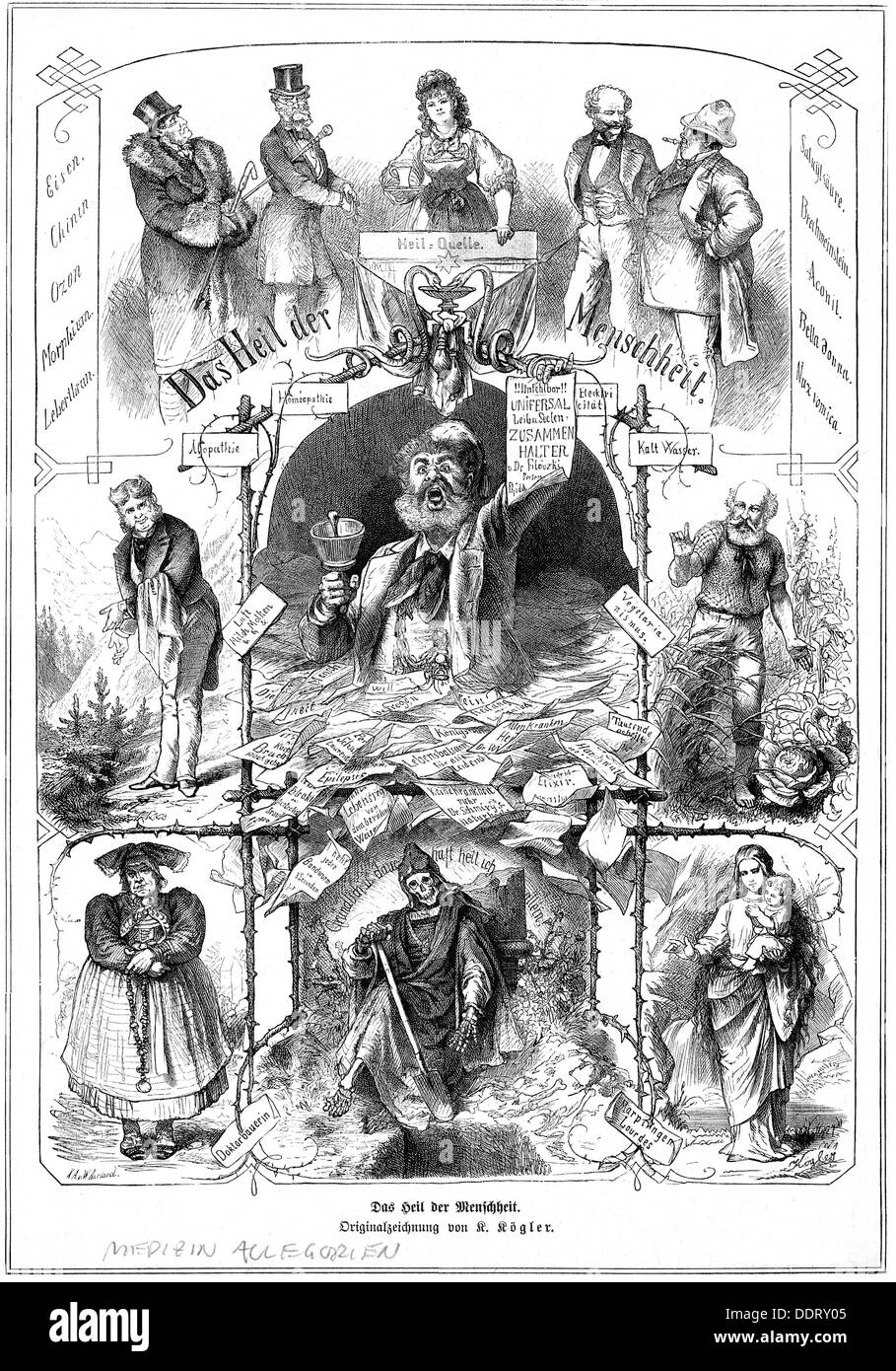 Medicina, allegorie, 'Das Heil der Menschheit' (la salvezza dell'umanità), dopo il disegno di Kaspar Kögler (1823 - 1923), incisione in legno di W.Aarland, da: 'Die Gartenlaube', Lipsia, 1878, diritti aggiuntivi-clearences-non disponibile Foto Stock