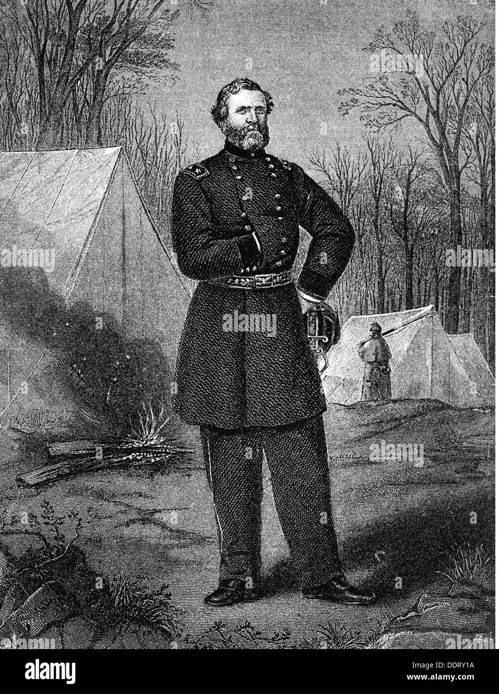 Thomas, George Henry, 31.7.1816 - 28.3.1870, American generale, comandante dell esercito del Cumberland 19.10.1863 - 1.8.1865, a piena lunghezza e incisione in acciaio dopo la verniciatura da Robert Nast, secolo XIX, artista del diritto d'autore non deve essere cancellata Foto Stock