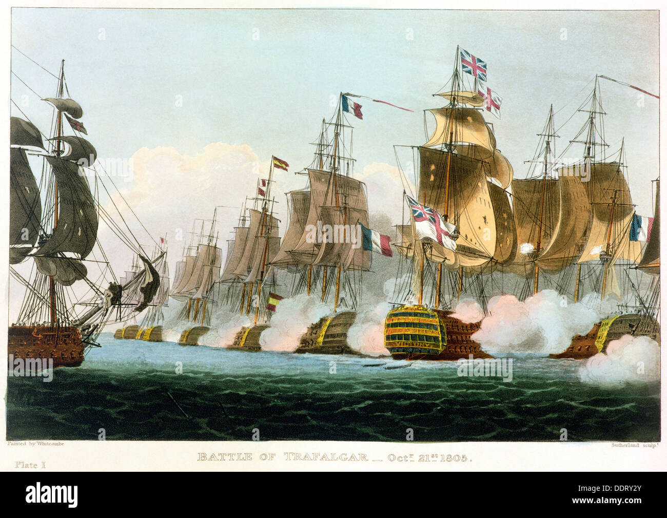 Battaglia di Trafalgar, 21 ottobre 1805 (1816). Artista: Thomas Sutherland Foto Stock