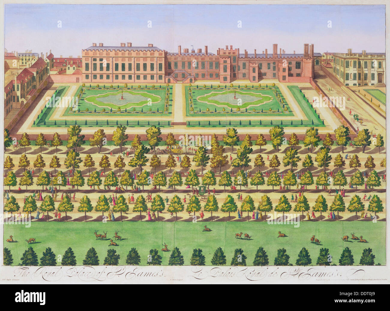 Il St James's Palace di Londra, 1730. Artista: Johannes Kip Foto Stock