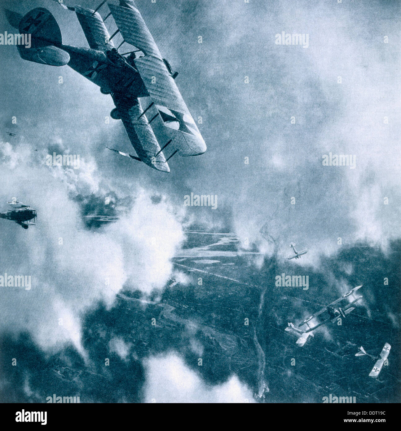 Il combattimento aereo sul fronte occidentale, guerra mondiale I, 1914-1918. Artista: sconosciuto Foto Stock