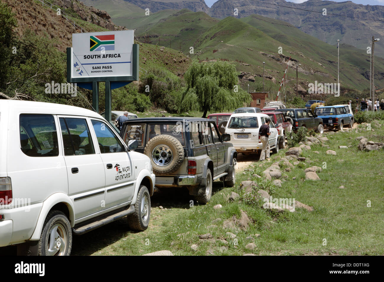 Posto di frontiera tra il Sudafrica e il Lesotho a Sani Pass Foto Stock