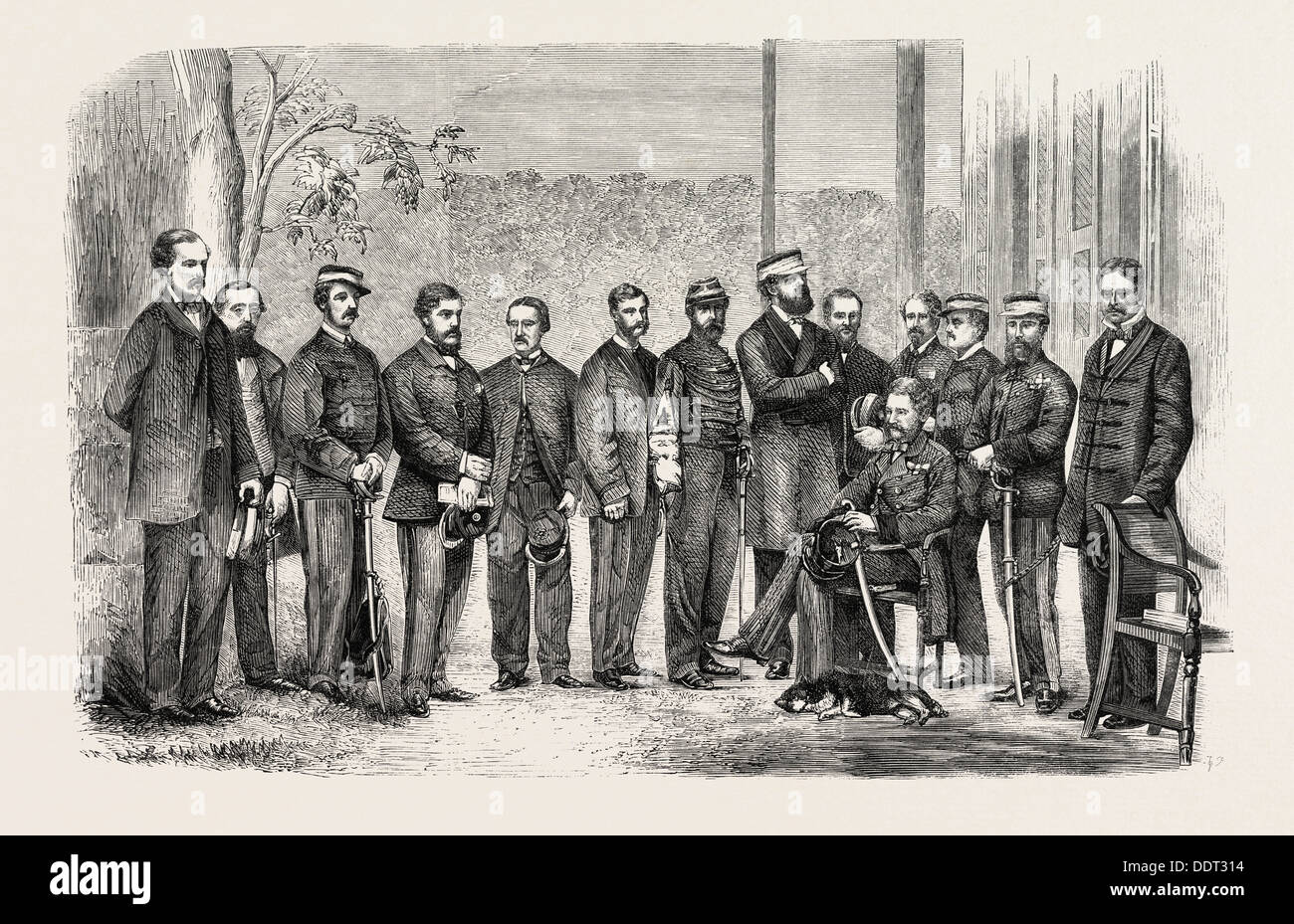 SIR SPERANZA DI SOVVENZIONE E IL PERSONALE DEL BRITISH SPEDIZIONE IN CINA, 1860 l'incisione Foto Stock