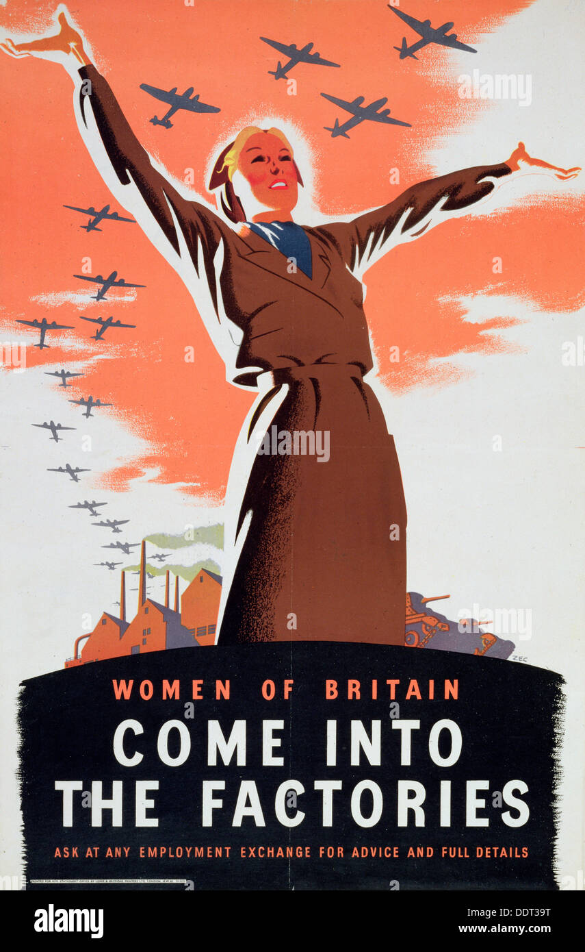"Le donne di Gran Bretagna entrano in fabbriche', C1940. Artista: sconosciuto Foto Stock