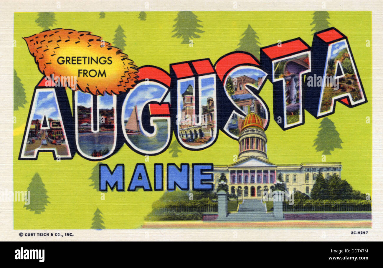 "Saluti da Augusta, Maine", cartolina, 1952. Artista: sconosciuto Foto Stock