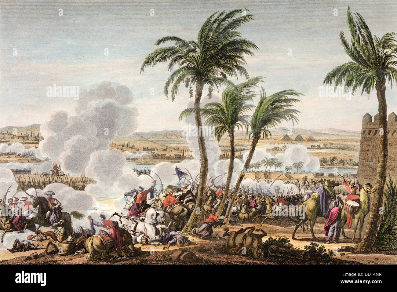 La battaglia delle Piramidi, Egitto, 3 Thermidor, Anno 6 (21 luglio 1798). Artista: Louis Francois Couche Foto Stock