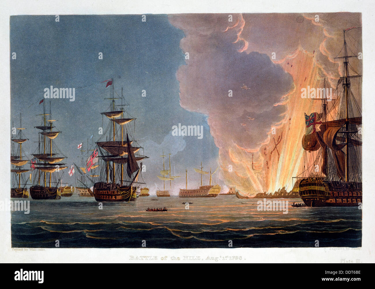 La battaglia del Nilo, 1 agosto 1798 (1816). Artista: Bailey Foto Stock