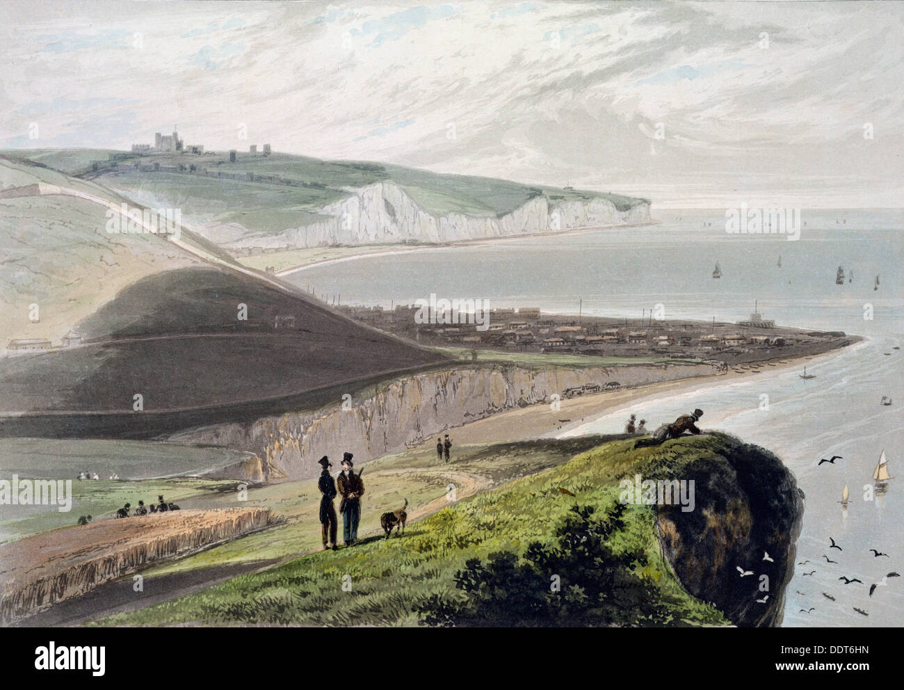 Dover, da Shakespeare Cliff, Kent, 1829. Artista: William Daniell Foto Stock