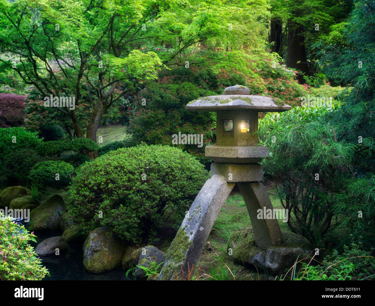 Lanterna giapponese.Portland Giardino Giapponese, Oregon Foto Stock