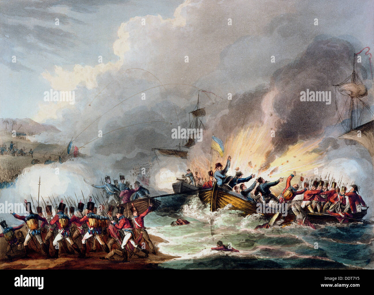 "Lo sbarco delle truppe britanniche in Egitto, Marzo 1801', 1815. Artista: Thomas Sutherland Foto Stock