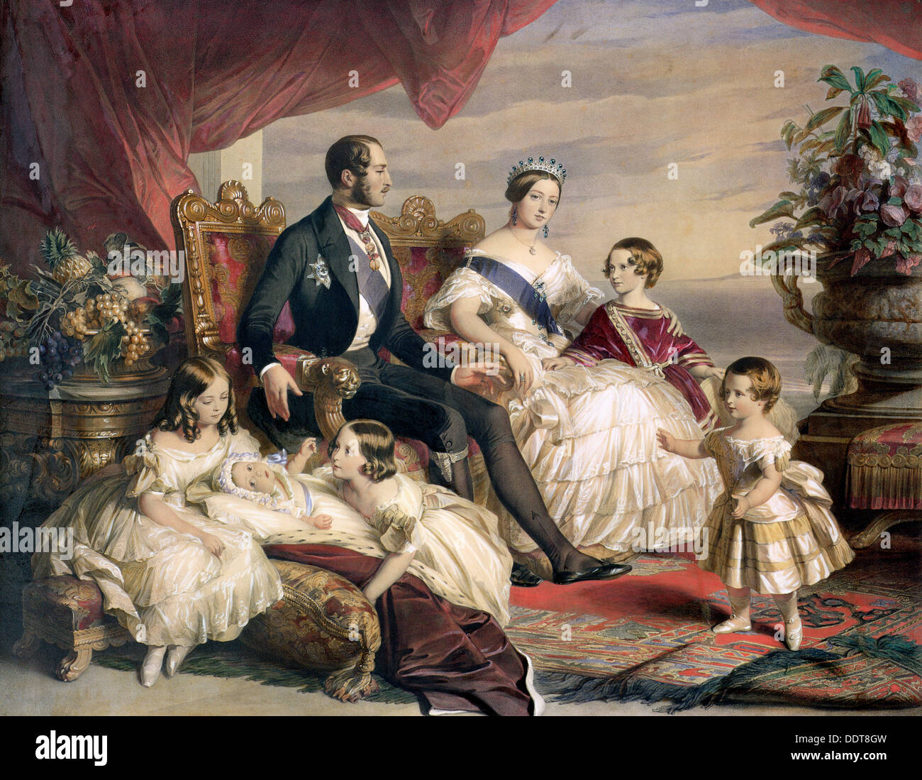 'La Regina Vittoria e il Principe Alberto con cinque dei loro figli", 1846. Artista: sconosciuto Foto Stock