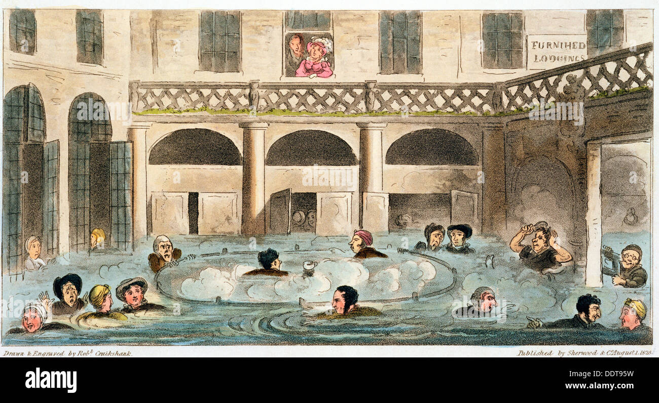 'Pubblico bagno nella vasca da bagno o cottura vivo", 1825. Artista: Isaac Robert Cruikshank Foto Stock