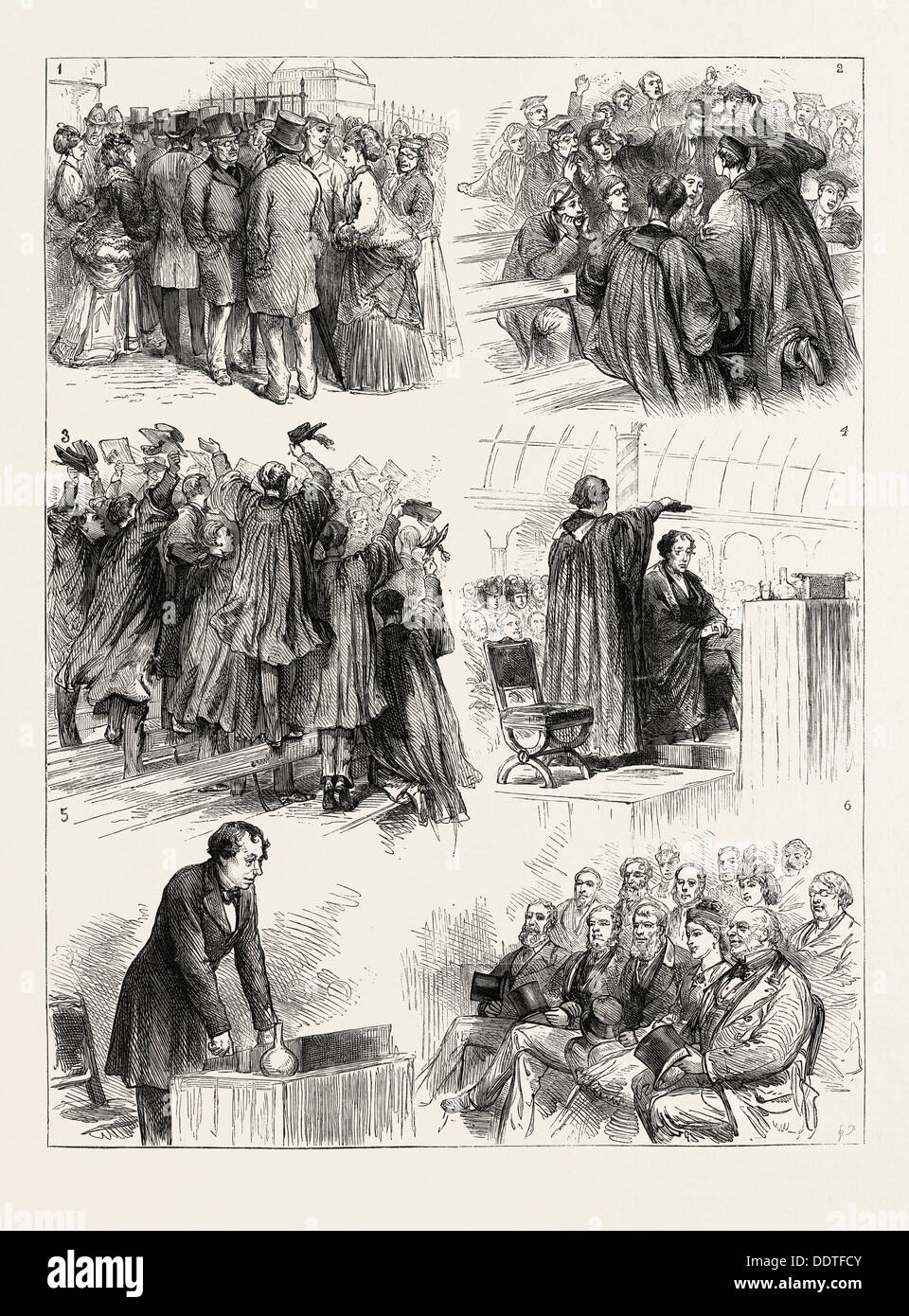 Il sig. DISRAELI IN VISITA AL GLASGOW: 1. La Folla al di fuori del palazzo di kibble. 2. Embrione divini si divertono Foto Stock