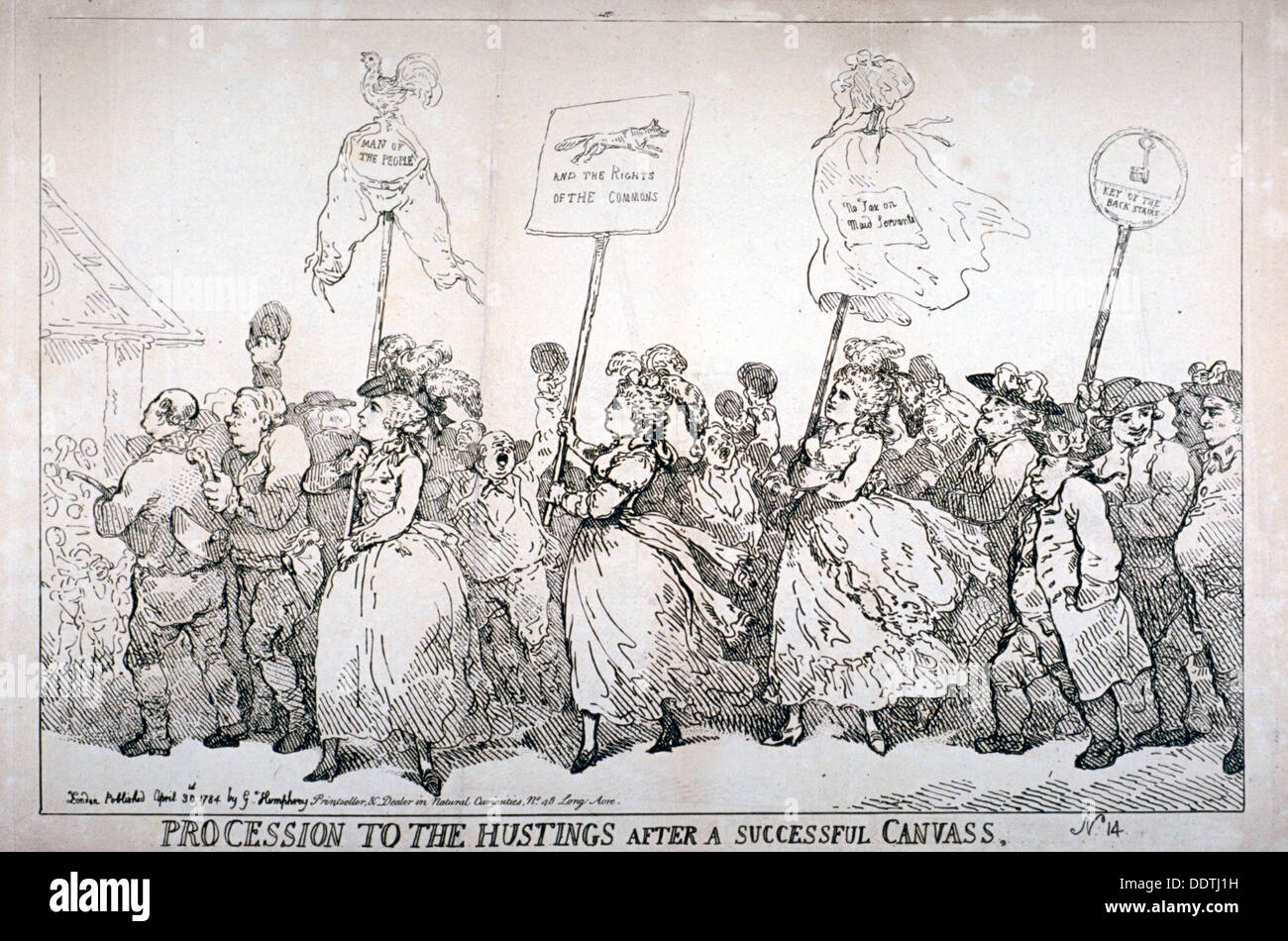"Processione al hustings dopo il successo della tela, no:14', 1784. Artista: Thomas Rowlandson Foto Stock