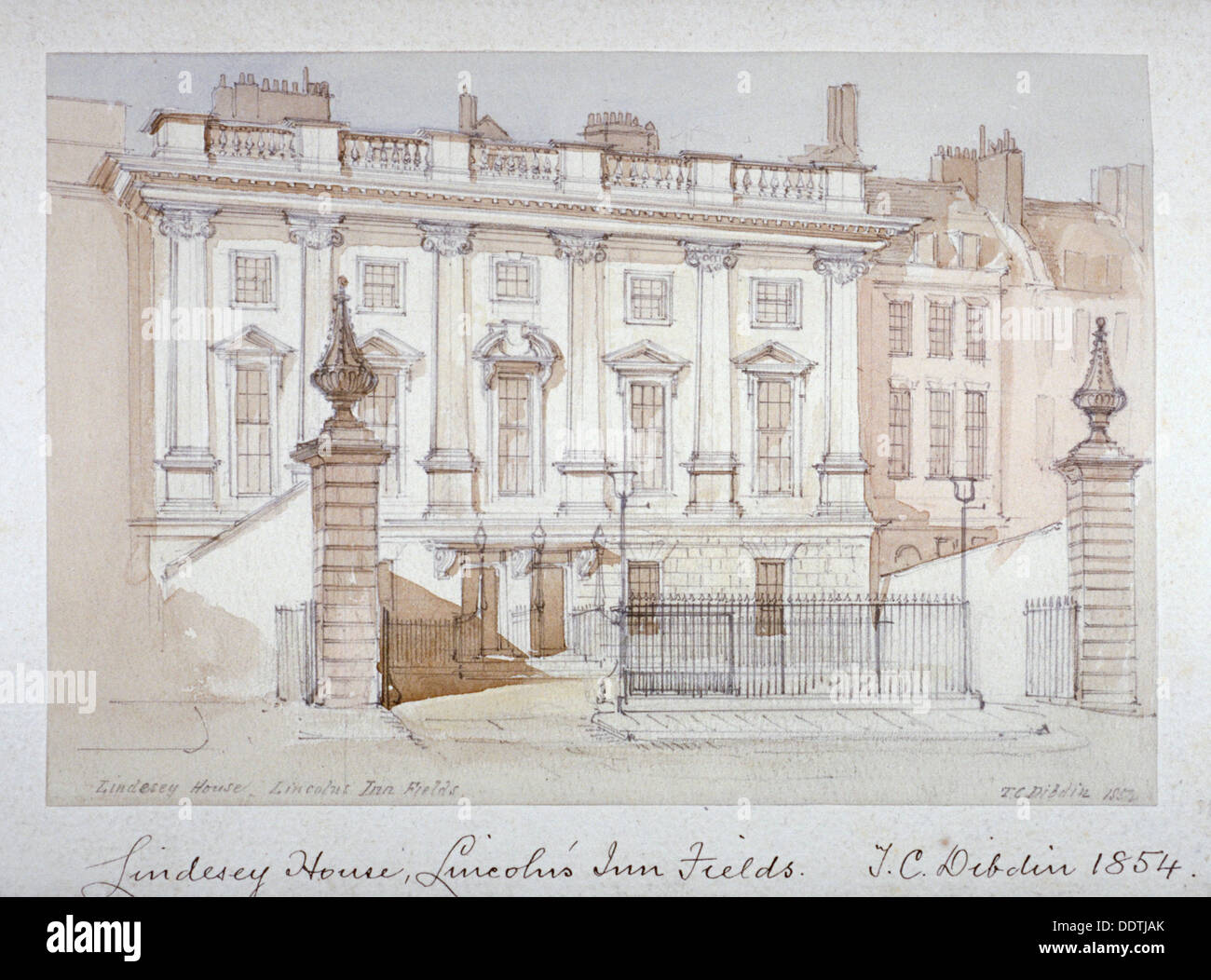 Vista di Lindsey House, LINCOLN' S INN Campi, Holborn, Londra, 1854. Artista: Thomas Colman Dibdin Foto Stock