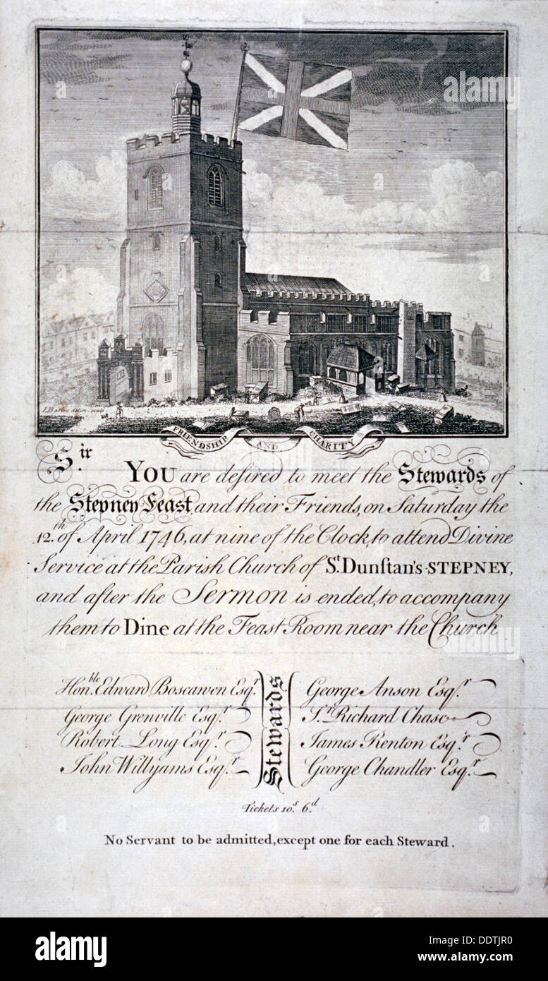 Chiesa di St Dunstan e di tutti i santi, Stepney, Londra, 1746. Artista: James Basire I Foto Stock