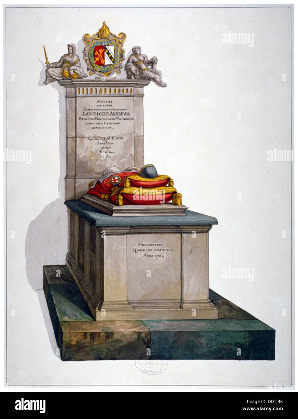 Tomba del Lancelot Andrews, San Salvatore è la Chiesa, Southwark, Londra, 1764. Artista: Anon Foto Stock