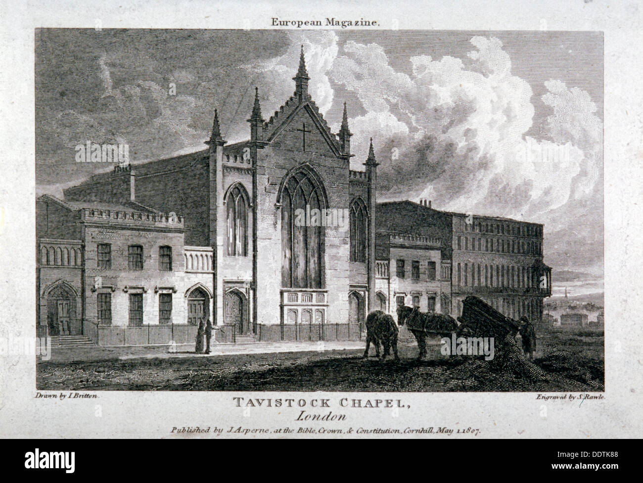 Tavistock Cappella, Tavistock Place, St Pancras, London, 1807. Artista: Samuel Rawle Foto Stock